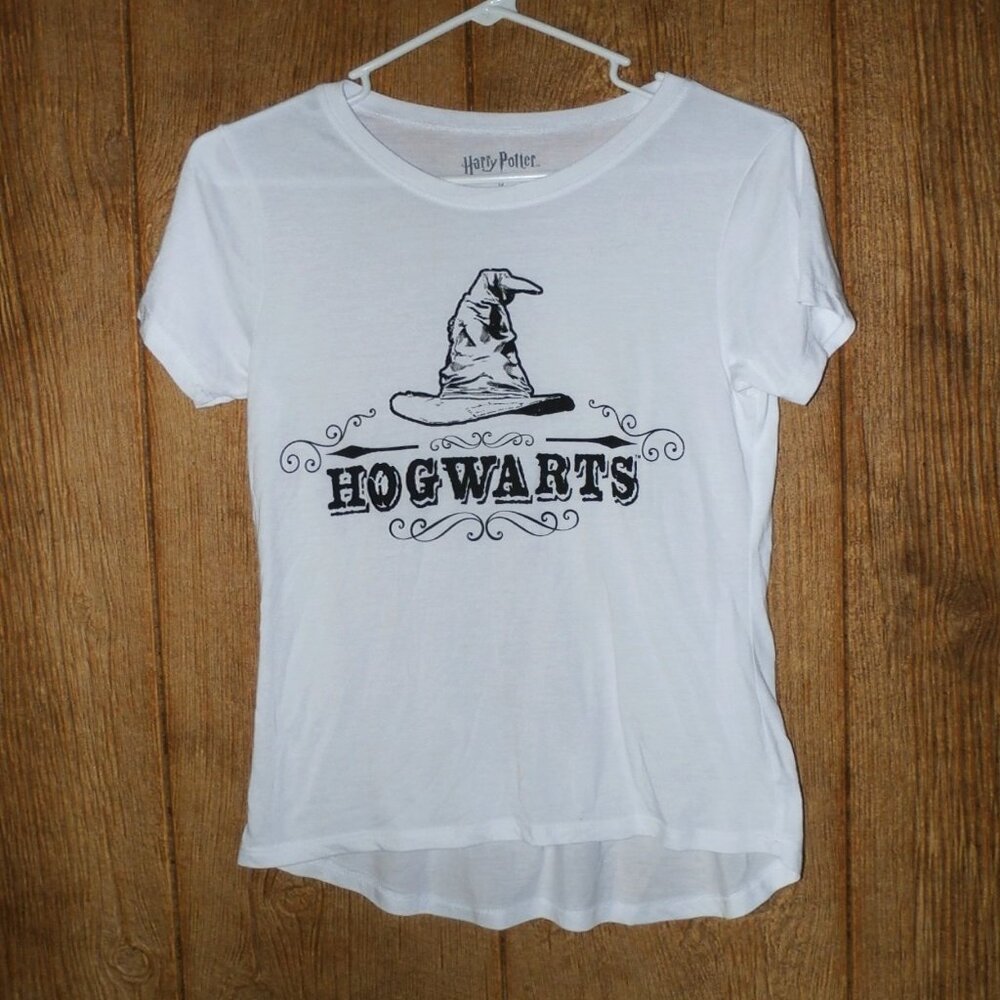 Harry Potter T-Shirt Womens Medium White Hogwarts w/ Witches's Hat logo